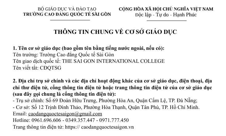 THÔNG TIN TRƯỜNG CAO ĐẲNG QUỐC TẾ SÀI GÒN
