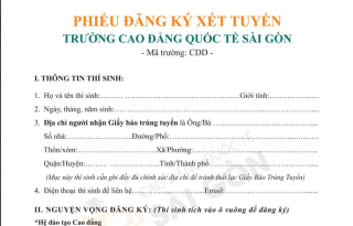 Phiếu đăng ký xét tuyển Trường Cao đẳng Quốc tế Sài Gòn